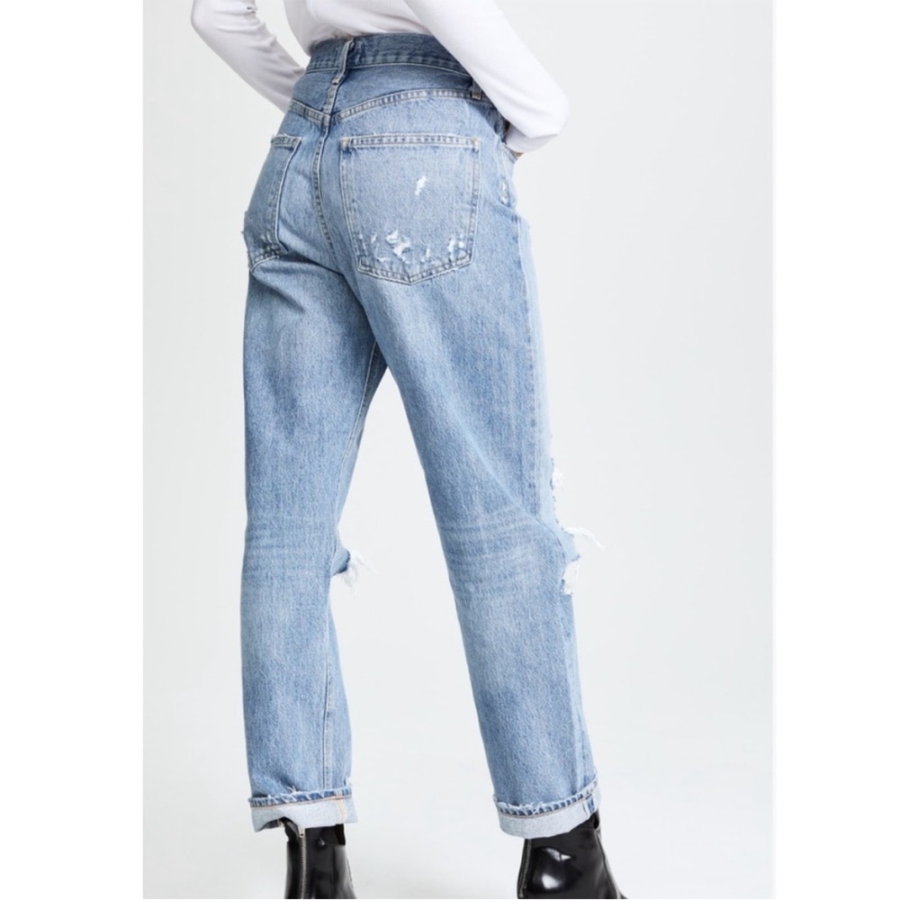 Agolde 90s Mid Rise Loose Fit Straight Distressed‎ Blown Out Knee Jeans Sz 25 - Picture 5 of 16